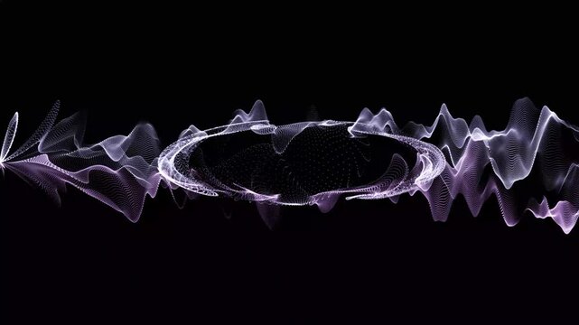 Neon gradient particle waves flowing across abstract digital space with glowing dots and futuristic cyber motion creating seamless technology background animation in ultra hd 4k animation