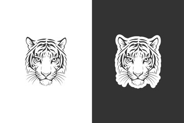 A striking black and white illustration of a tigers face, presented in a split screen effect © DzgnVibe