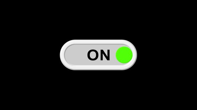 Toggle switch interface in the on position with indicator. Electronic toggle switch symbol for active technology system power control. Digital switch animation for startup.