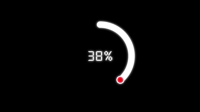 White progress ring with moving red dot at percentage. Circular loading indicator for computer system firmware install. Digital progress ring animation for data interface.