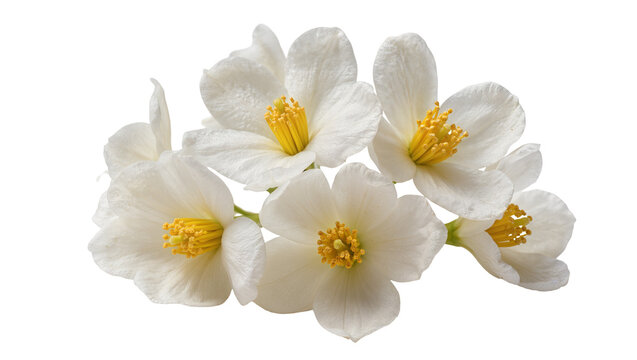 Delicate white jasmine flowers with yellow stamens