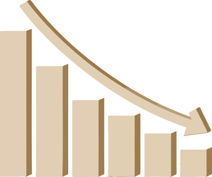 Business bar chart with downward trend arrow representing financial crisis or economic recession.