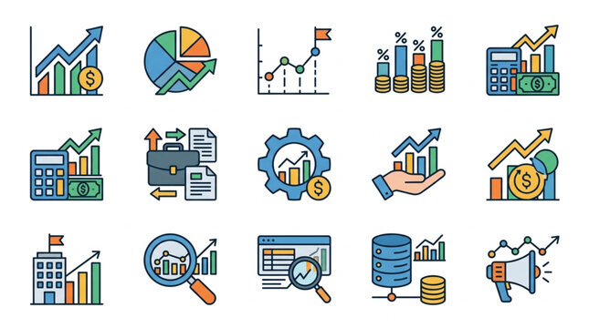 Financial Growth and Business Analytics Icons Set.