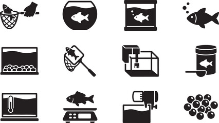 Aquarium and Fish Care Icons Set – Black Silhouette Vector Collection   © Open Expression