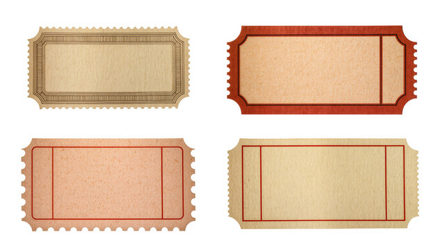 Four blank vintage tickets with perforated edges and red lines