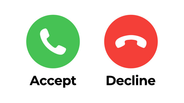 Green Accept and Red Decline Phone Call Buttons with Text Labels, Mobile Application Incoming Call Interface Interface Vector Icons Set for Communication Support and Customer Service
