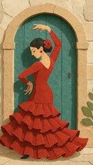 Obraz premium Elegant flamenco dancer silhouette.
