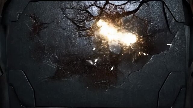 Breaking metal: intense explosion shattering solid surface in slow motion