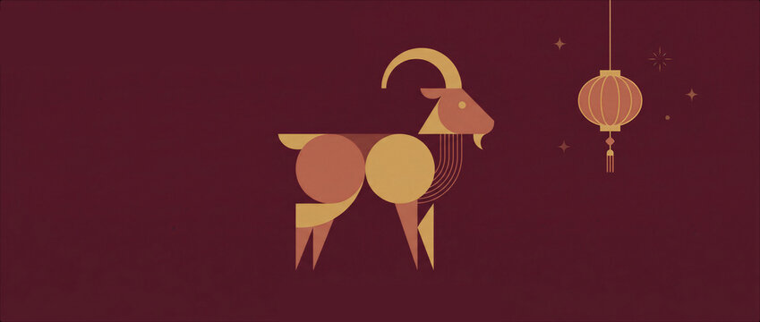 Minimal geometric goat illustration for Chinese New Year 2027 year of the goat with modern luxury style