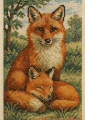 Fototapeta premium Foxes cross-stitch nature art