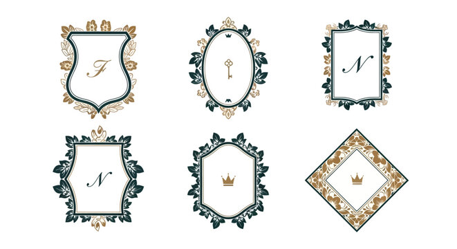 Elegant Monogram Frames Collection: Crests, Ovals, Rectangles with Crowns and Keys