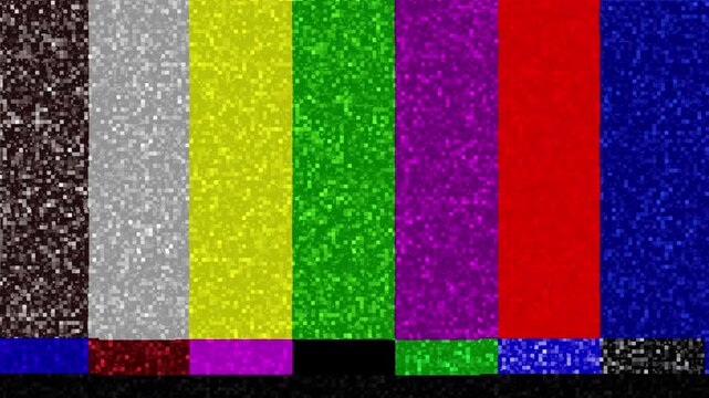 Malfunction tv signal with noisy color bars