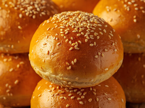Burger buns stacked tightly