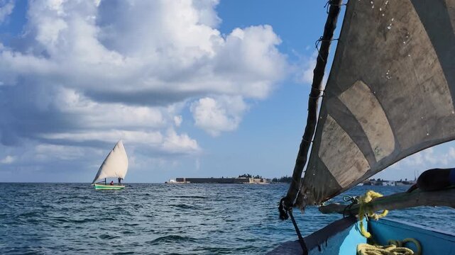 Dhow in front of Saint Sebastian Fortress, Nampula Province, Island of Mozambique, Mozambique