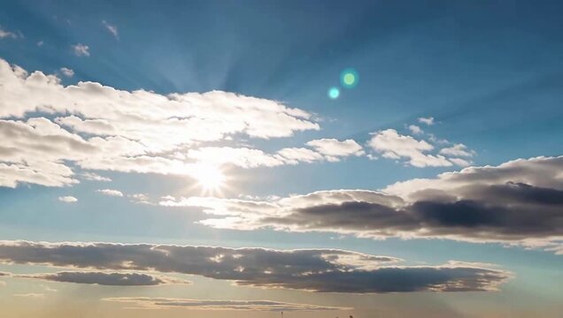 Bright Sunlight Behind Clouds in Blue Sky Landscape