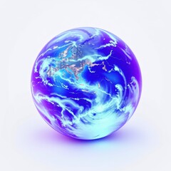 Fototapeta premium Blue planet with white clouds. Vivid colors, smooth surface, spherical shape. Digital illustration, fantasy world, beautiful view.