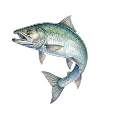 Naklejka premium Vibrant Salmon Fish with Open Mouth Displaying Teeth in a Dynamic Watercolor Illustration