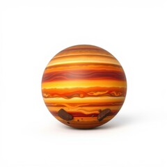 Fototapeta premium Planet surface shows layered orange, red hues. Two dark rocks visible near bottom. Isolated on white background.