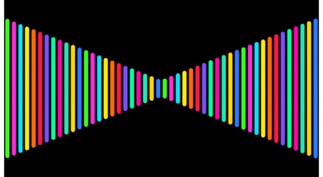 Dynamic rainbow audio spectrum equalizer animation on animation black background
