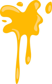 Yellow paint splash vector illustration with dripping liquid drops isolated on white background