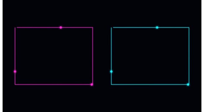 Neon glowing corner frames with animated dots motion overlay animation