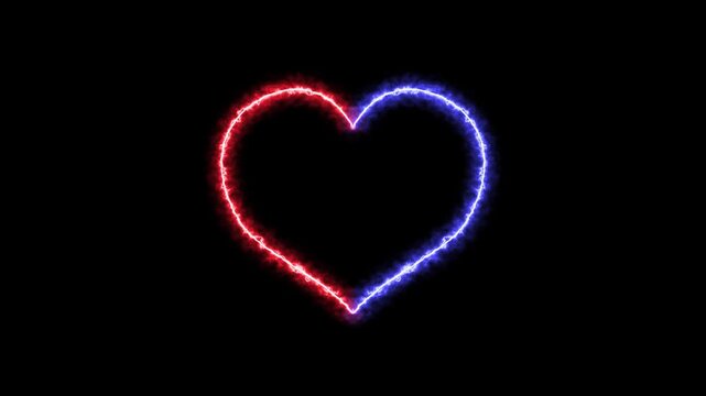 Flashing neon line heart on transparent background, Valentine's day indicates.  love card neon glowing icon. Bright glowing neon valentines love heart symbol animation.