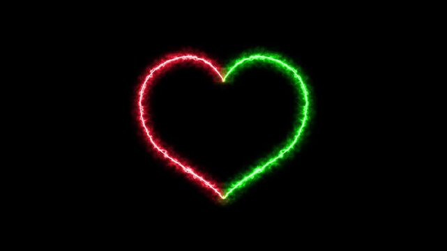 Flashing neon line heart on transparent background, Valentine's day indicates.  love card neon glowing icon. Bright glowing neon valentines love heart symbol animation.