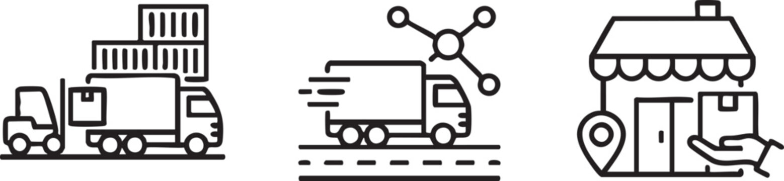 minimal supply chain goods movement clean line icons