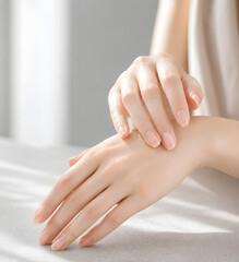 Naklejka premium woman applying cream on her hand