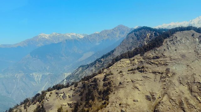 Panoramic view of Snow clapped Himalaya from inside of the Helicopter.