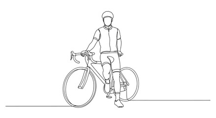 Obraz premium Line Art Cyclist with Road Bike, Minimalist Sports Illustration