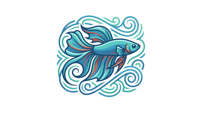 Stylized Blue Betta Fish Swimming in Swirling Water Waves