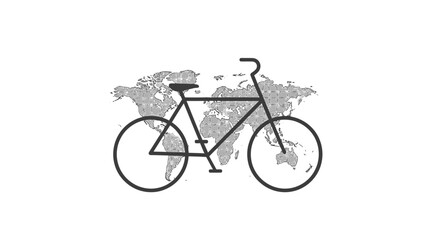 Fototapeta premium Bicycle on World Map Background, Global Travel Concept