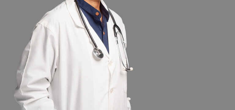 Close Up of Doctor Wearing White Coat and Stethoscope