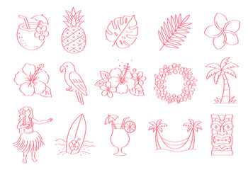 Tropical Hawaii Line Icon Set, Summer Island Vacation Outline Collection © jiyoon
