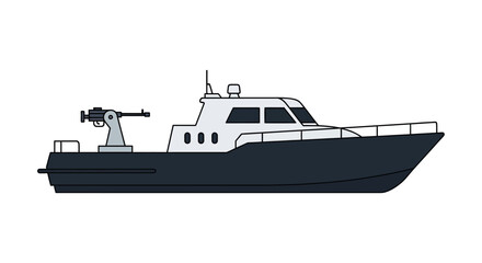Naval Patrol Boat with Machine Gun, Military Vessel Illustration © rama