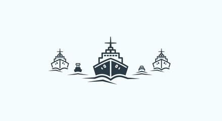 Naval Fleet Ships Sailing on Ocean Water - Vector Illustration © rama