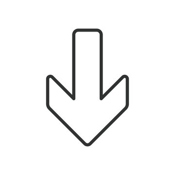 Down arrow, icon in line design. arrow, down, direction, download, pointer, navigation, symbol on white background vector. Down arrow editable stroke icon