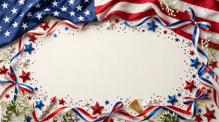 Obraz premium Independence Day celebration frame with American flag and ribbons