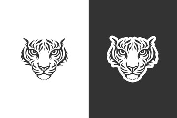 A striking graphic illustration of a tigers face in silhouette, presented on contrasting backgrounds © DzgnVibe