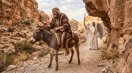 Obraz premium Balaam is riding a donkey, Bible story.