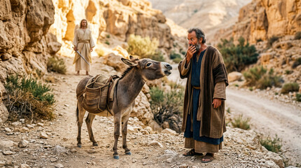 Obraz premium Balaam speak with donkey, Bible story. 