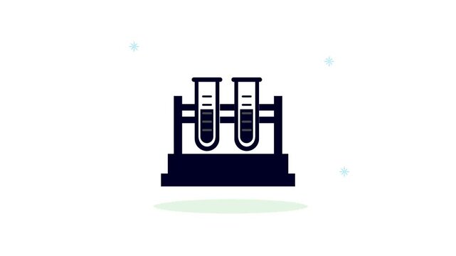 Laboratory test tubes animation showing chemical samples shaking on a rack icon for medical research.