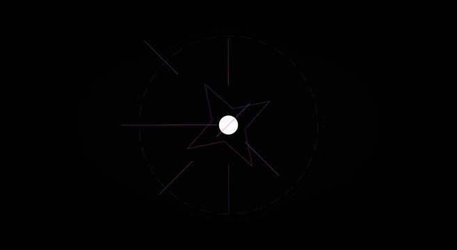 Abstract digital compass hud animation with glowing neon star animation