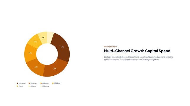 Multi channel growth capital spend pie chart animation illustrating corporate budget allocation