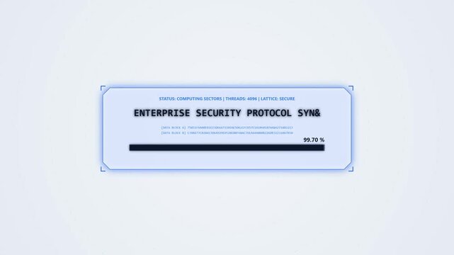 Sci fi digital terminal interface scanning enterprise security protocol data decryption process on bright background