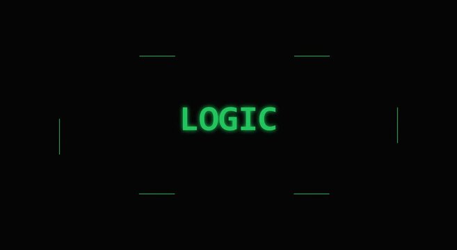Digital logic hud interface with green glowing text and scanning frame animation