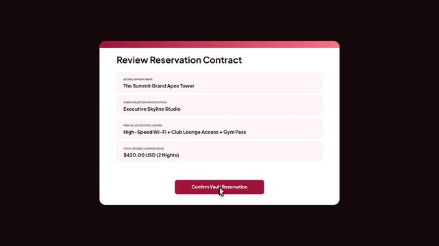 User interface animation of a hotel room booking application showing a room sold out allocation fault exception