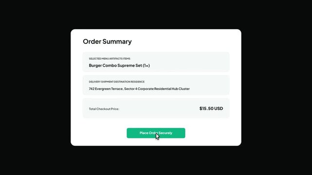 User interface animation of an online food delivery ordering system showing a restaurant unavailable error message