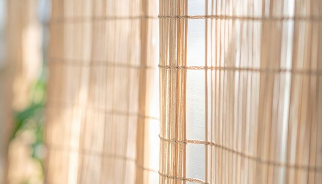 Soft diffused light illuminates a textural bamboo reed screen, showcasing its simple natural pattern and warm, pliable qualities.
